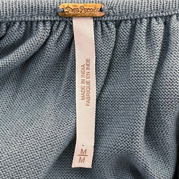 Free People Medium Prairie Days Short Sleeve Square Neck Blue Prairie Boho Top - Picture 6 of 8